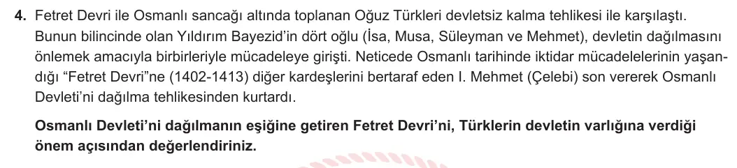 10. Sınıf Tarih 2024-2025 1. Dönem 2. Yazılı 4. Soru görseli