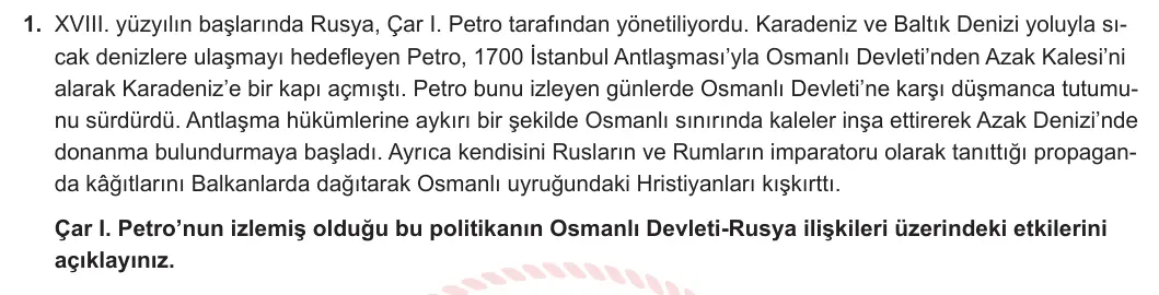 11. Sınıf Tarih 2024-2025 1. Dönem 2. Yazılı 1. Soru görseli