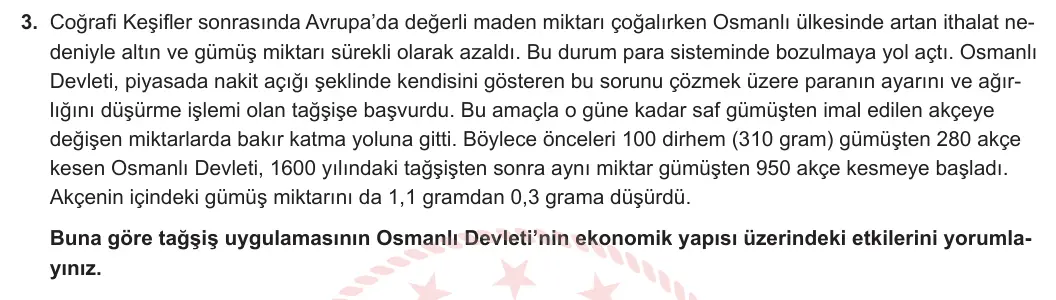 11. Sınıf Tarih 2024-2025 1. Dönem 2. Yazılı 3. Soru görseli