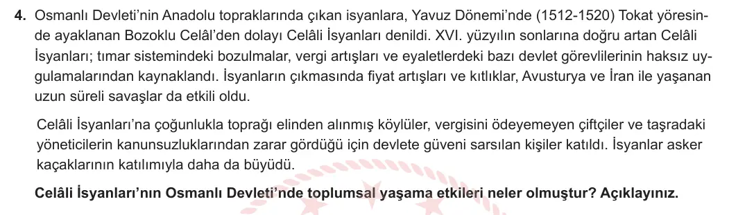 11. Sınıf Tarih 2024-2025 1. Dönem 2. Yazılı 4. Soru görseli
