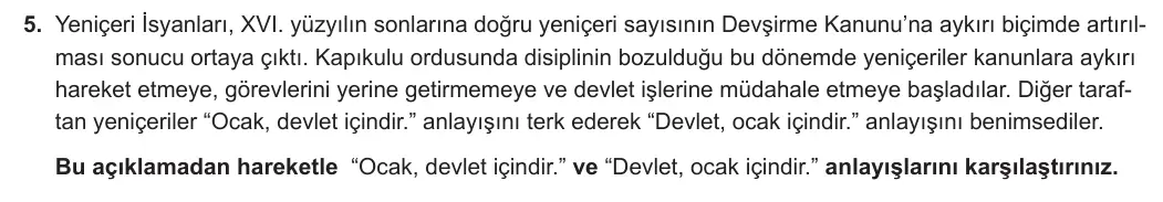 11. Sınıf Tarih 2024-2025 1. Dönem 2. Yazılı 5. Soru görseli