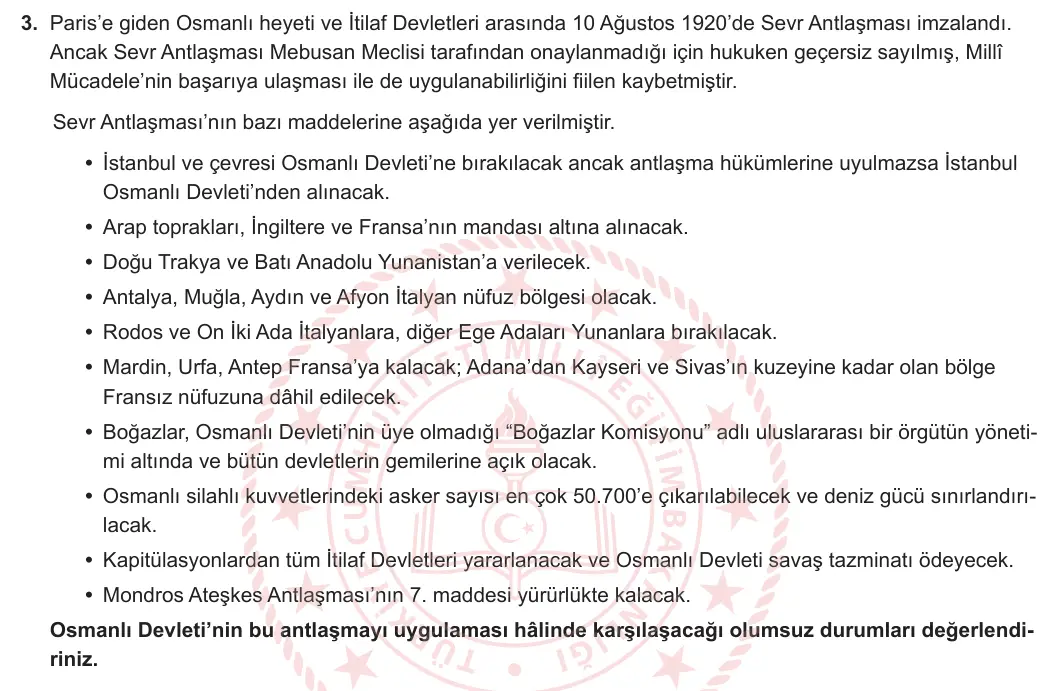 12. Sınıf T.C. İnkılap Tarihi ve Atatürkçülük 2024-2025 1. Dönem 2. Yazılı 3. Soru görseli