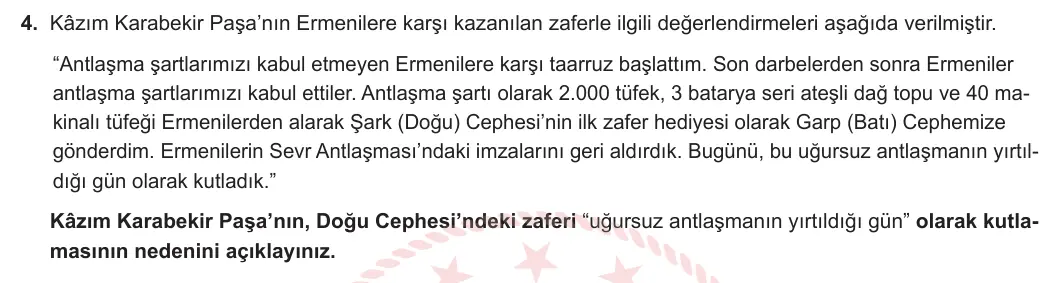 12. Sınıf T.C. İnkılap Tarihi ve Atatürkçülük 2024-2025 1. Dönem 2. Yazılı 4. Soru görseli