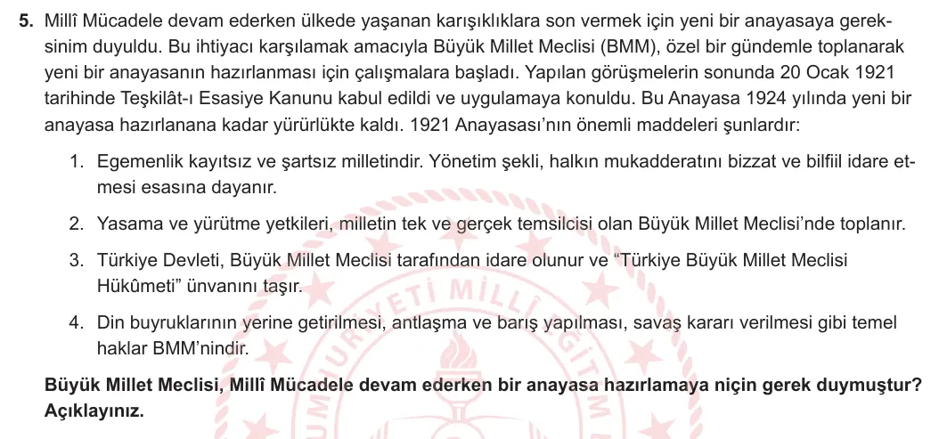 12. Sınıf T.C. İnkılap Tarihi ve Atatürkçülük 2024-2025 1. Dönem 2. Yazılı 5. Soru görseli