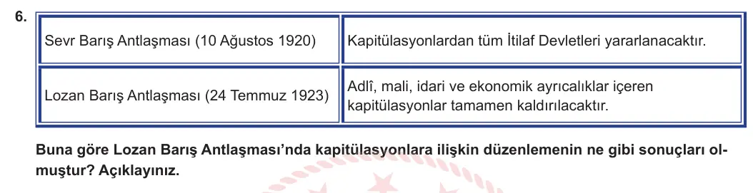 12. Sınıf T.C. İnkılap Tarihi ve Atatürkçülük 2024-2025 1. Dönem 2. Yazılı 6. Soru görseli