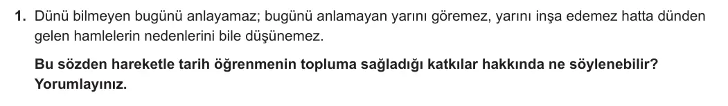 9. Sınıf Tarih 2024-2025 1. Dönem 2. Yazılı 1. Soru görseli