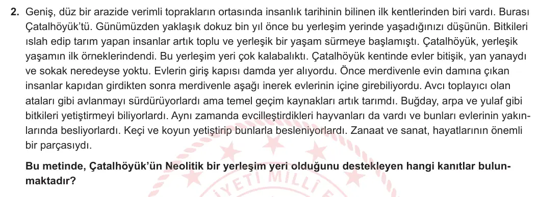 9. Sınıf Tarih 2024-2025 1. Dönem 2. Yazılı 2. Soru görseli