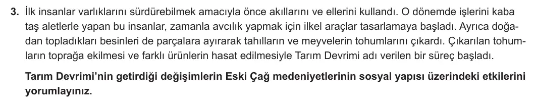 9. Sınıf Tarih 2024-2025 1. Dönem 2. Yazılı 3. Soru görseli