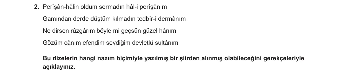 10. Sınıf Türk Dili ve Edebiyatı 2024-2025 1. Dönem 2. Yazılı 2. Soru görseli