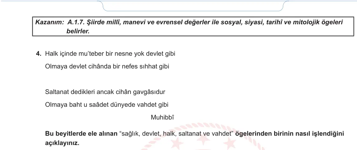 10. Sınıf Türk Dili ve Edebiyatı 2024-2025 1. Dönem 2. Yazılı 3. Soru görseli (2/2)