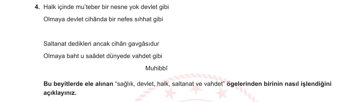 10. Sınıf Türk Dili ve Edebiyatı 2024-2025 1. Dönem 2. Yazılı 4. Soru görseli (1/2)