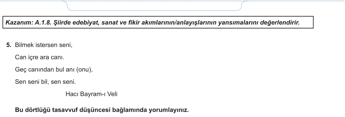 10. Sınıf Türk Dili ve Edebiyatı 2024-2025 1. Dönem 2. Yazılı 4. Soru görseli (2/2)