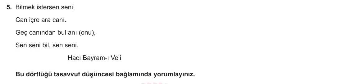 10. Sınıf Türk Dili ve Edebiyatı 2024-2025 1. Dönem 2. Yazılı 5. Soru görseli (1/2)
