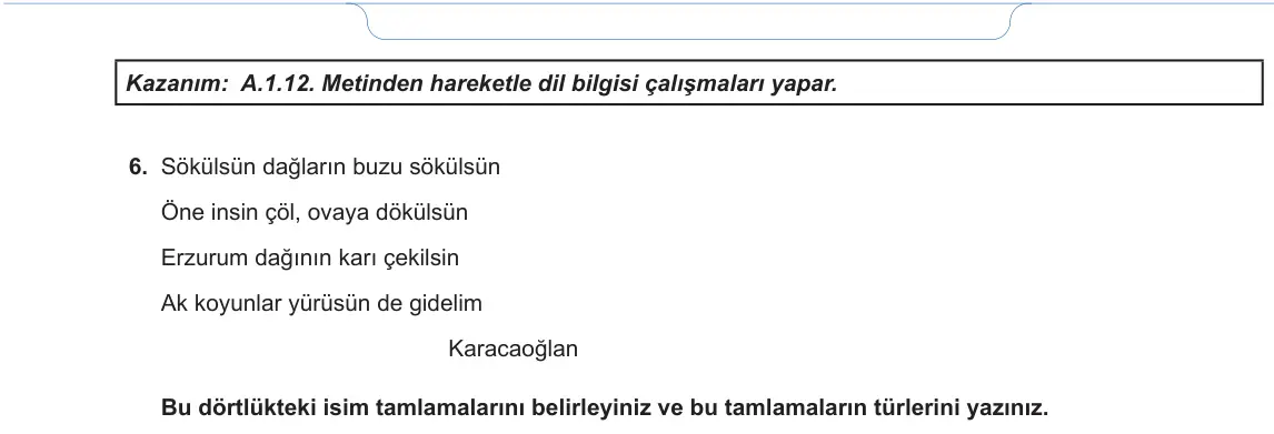 10. Sınıf Türk Dili ve Edebiyatı 2024-2025 1. Dönem 2. Yazılı 5. Soru görseli (2/2)