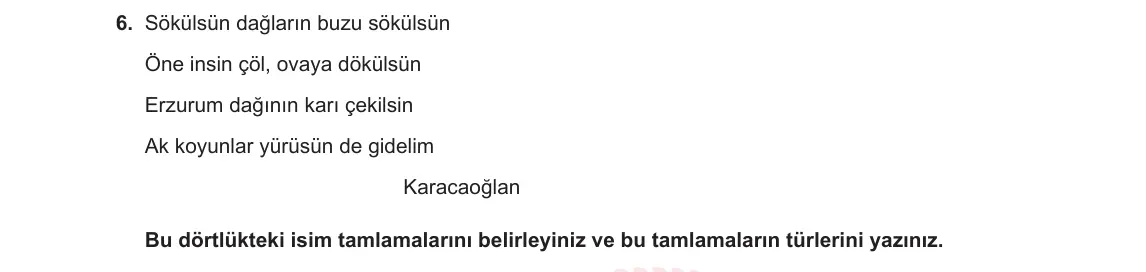 10. Sınıf Türk Dili ve Edebiyatı 2024-2025 1. Dönem 2. Yazılı 6. Soru görseli