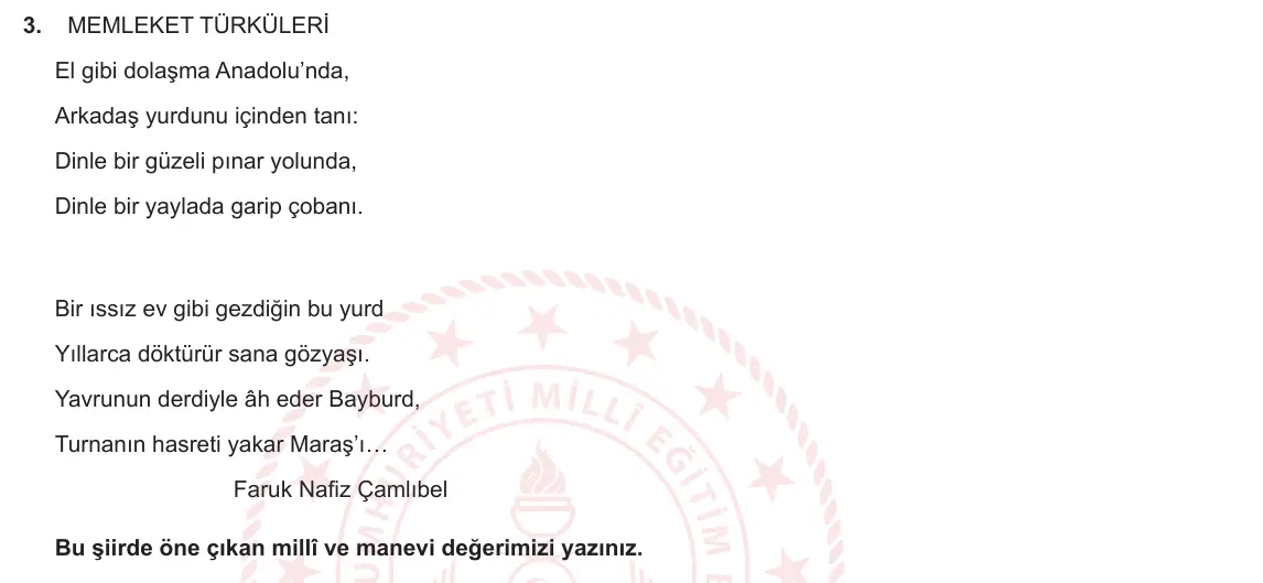 11. Sınıf Türk Dili ve Edebiyatı 2024-2025 1. Dönem 2. Yazılı 3. Soru görseli (1/2)