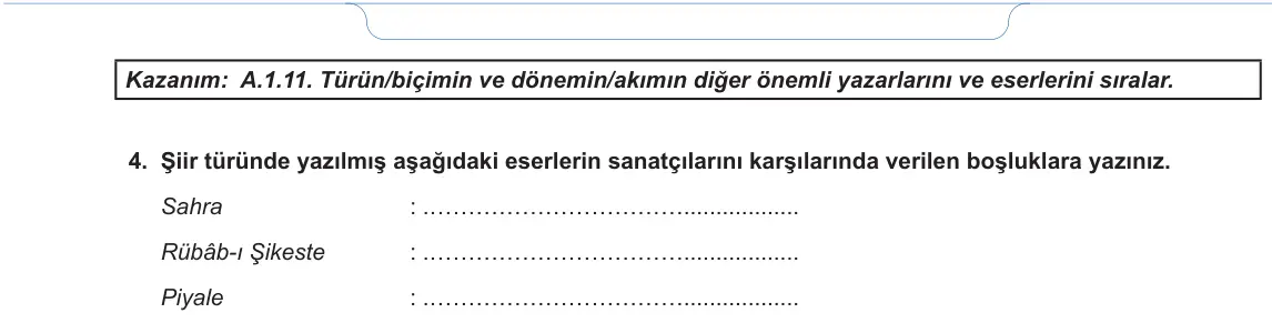 11. Sınıf Türk Dili ve Edebiyatı 2024-2025 1. Dönem 2. Yazılı 3. Soru görseli (2/2)