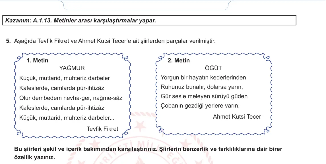 11. Sınıf Türk Dili ve Edebiyatı 2024-2025 1. Dönem 2. Yazılı 4. Soru görseli (2/2)