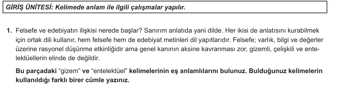 12. Sınıf Türk Dili ve Edebiyatı 2024-2025 1. Dönem 2. Yazılı 1. Soru görseli