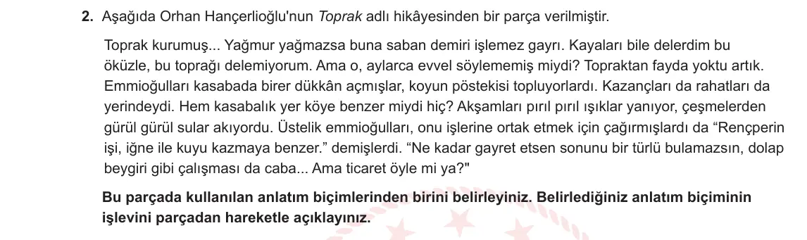 12. Sınıf Türk Dili ve Edebiyatı 2024-2025 1. Dönem 2. Yazılı 2. Soru görseli