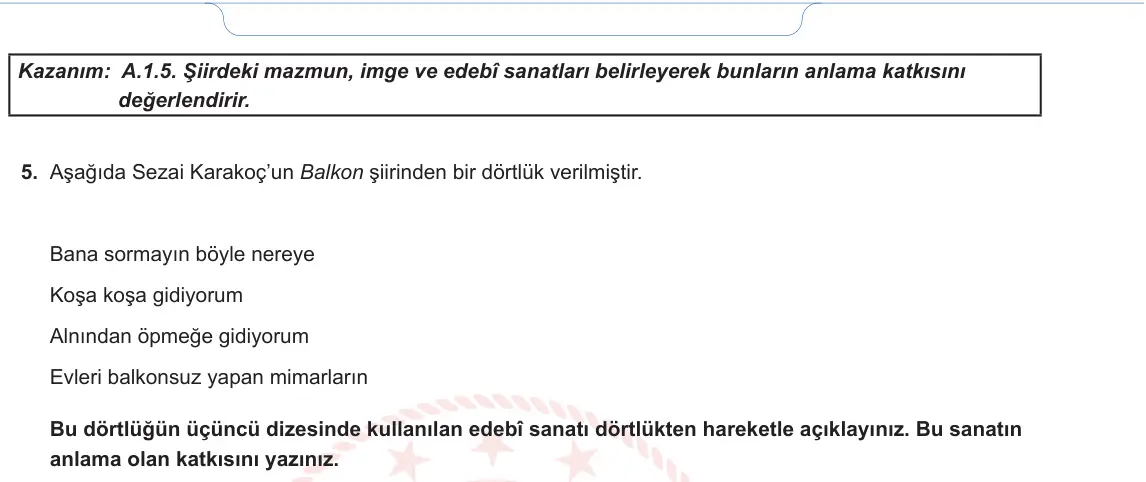 12. Sınıf Türk Dili ve Edebiyatı 2024-2025 1. Dönem 2. Yazılı 4. Soru görseli (2/2)