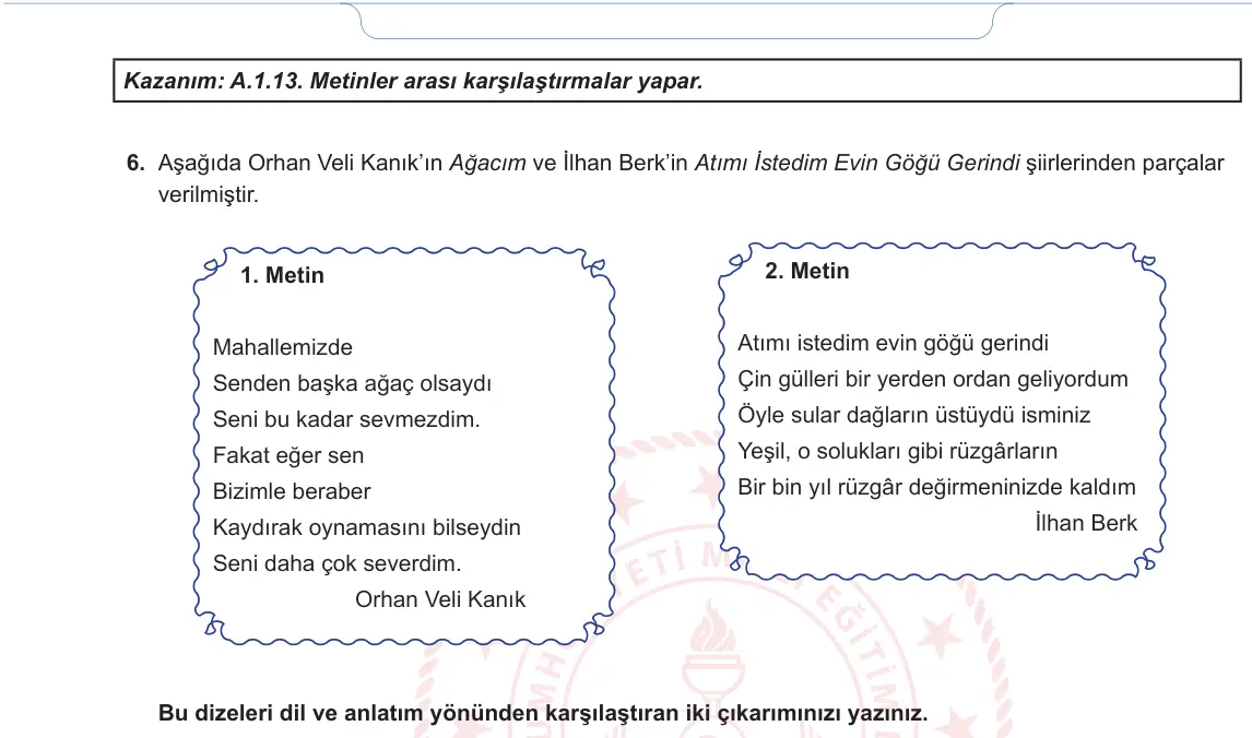12. Sınıf Türk Dili ve Edebiyatı 2024-2025 1. Dönem 2. Yazılı 5. Soru görseli (2/2)