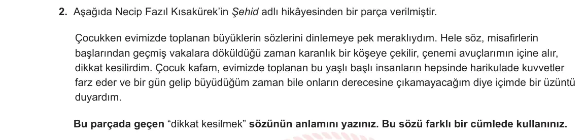 9. Sınıf Türk Dili ve Edebiyatı 2024-2025 1. Dönem 2. Yazılı 2. Soru görseli