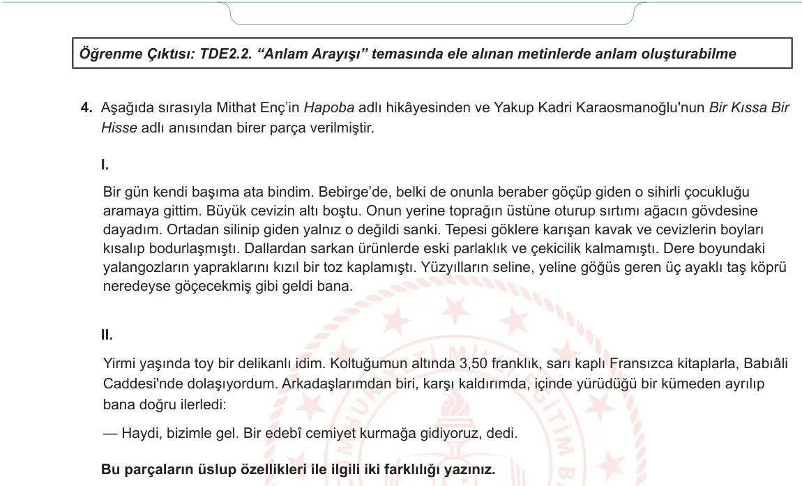 9. Sınıf Türk Dili ve Edebiyatı 2024-2025 1. Dönem 2. Yazılı 3. Soru görseli (2/2)