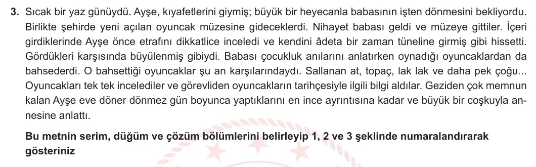 5. Sınıf Türkçe 2024-2025 1. Dönem 2. Yazılı 3. Soru görseli