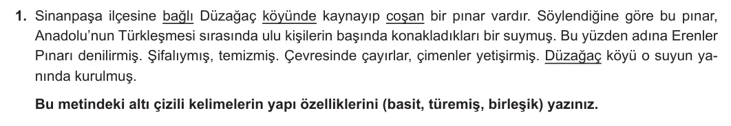 6. Sınıf Türkçe 2024-2025 1. Dönem 2. Yazılı 1. Soru (MEB Yayınları) görseli