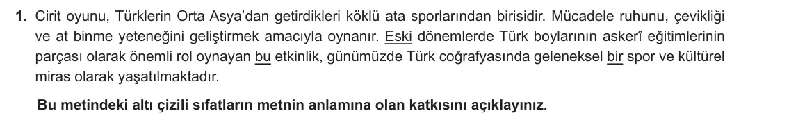 6. Sınıf Türkçe 2024-2025 1. Dönem 2. Yazılı 1. Soru (Yıldırım Yayınları) görseli