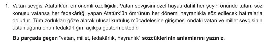 7. Sınıf Türkçe 2024-2025 1. Dönem 2. Yazılı 1. Soru (MEB Yayınları) görseli