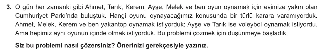 7. Sınıf Türkçe 2024-2025 1. Dönem 2. Yazılı 3. Soru (MEB Yayınları) görseli
