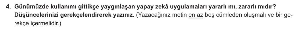 7. Sınıf Türkçe 2024-2025 1. Dönem 2. Yazılı 4. Soru (MEB Yayınları) görseli