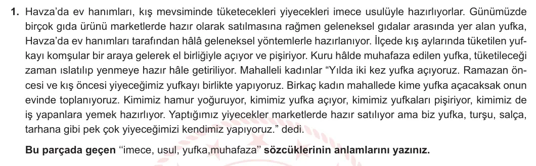 7. Sınıf Türkçe 2024-2025 1. Dönem 2. Yazılı 1. Soru (Özgün Yayınları) görseli