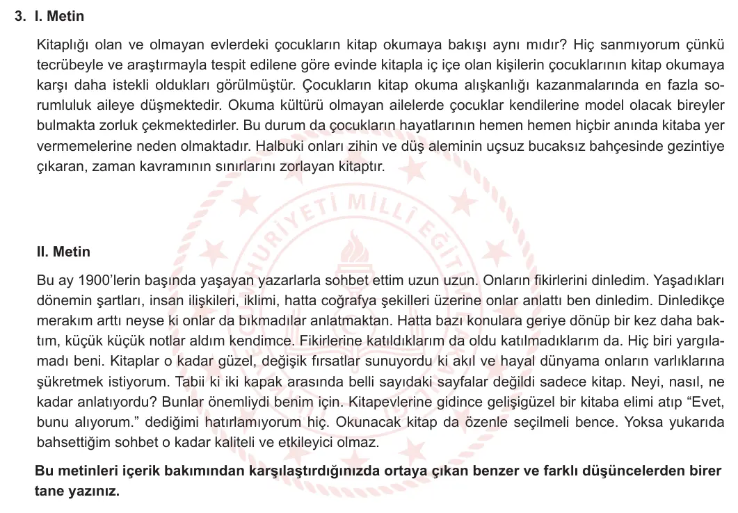 7. Sınıf Türkçe 2024-2025 1. Dönem 2. Yazılı 3. Soru (Özgün Yayınları) görseli