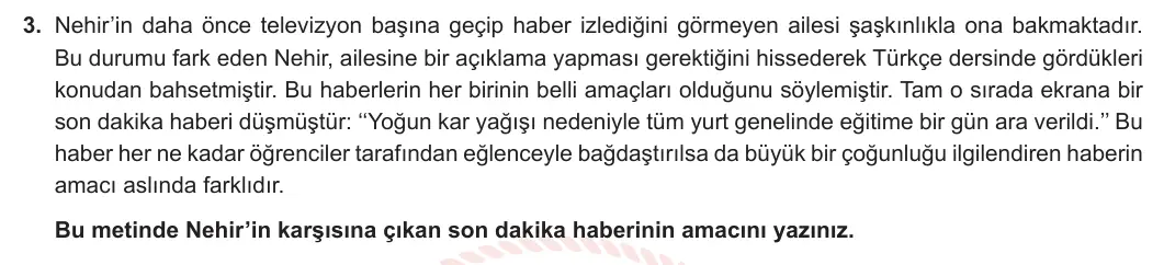 8. Sınıf Türkçe 2024-2025 1. Dönem 2. Yazılı 3. Soru görseli