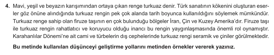 8. Sınıf Türkçe 2024-2025 1. Dönem 2. Yazılı 4. Soru görseli
