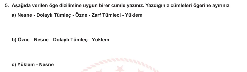 8. Sınıf Türkçe 2024-2025 1. Dönem 2. Yazılı 5. Soru görseli