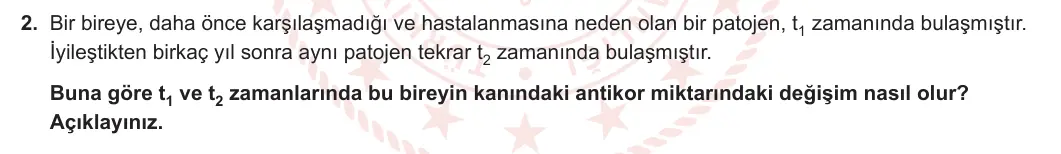 11. Sınıf Biyoloji 2024-2025 2. Dönem 1. Yazılı 2. Soru görseli (1/2)
