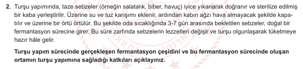 12. Sınıf Biyoloji 2024-2025 2. Dönem 1. Yazılı 2. Soru görseli