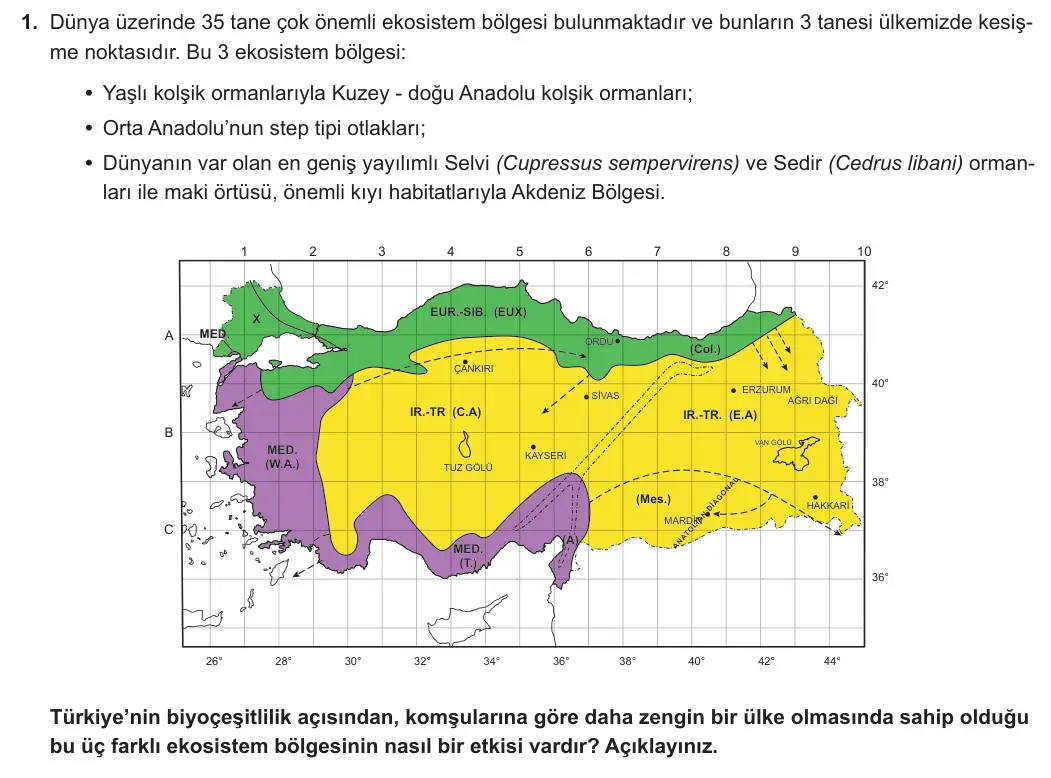 9. Sınıf Biyoloji 2024-2025 2. Dönem 1. Yazılı 1. Soru görseli (1/2)