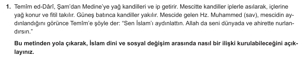 10. Sınıf Din Kültürü ve Ahlak Bilgisi 2024-2025 2. Dönem 1. Yazılı 1. Soru görseli
