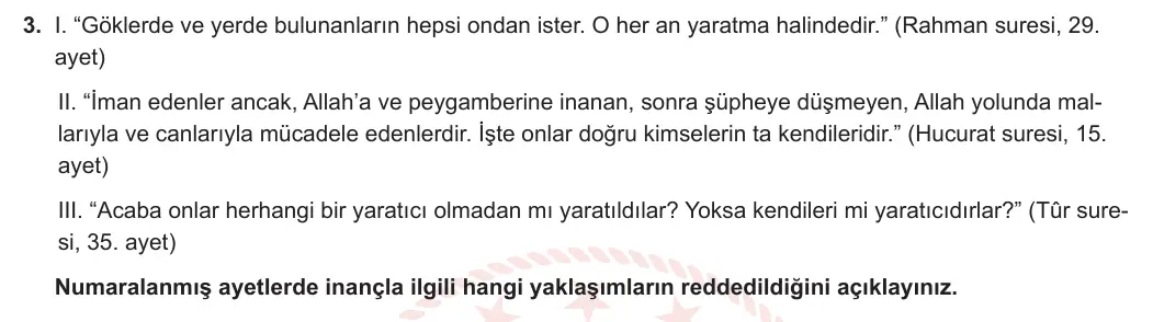 11. Sınıf Din Kültürü ve Ahlak Bilgisi 2024-2025 2. Dönem 1. Yazılı 3. Soru görseli