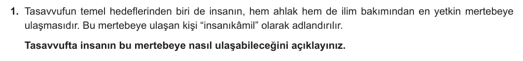 12. Sınıf Din Kültürü ve Ahlak Bilgisi 2024-2025 2. Dönem 1. Yazılı 1. Soru görseli