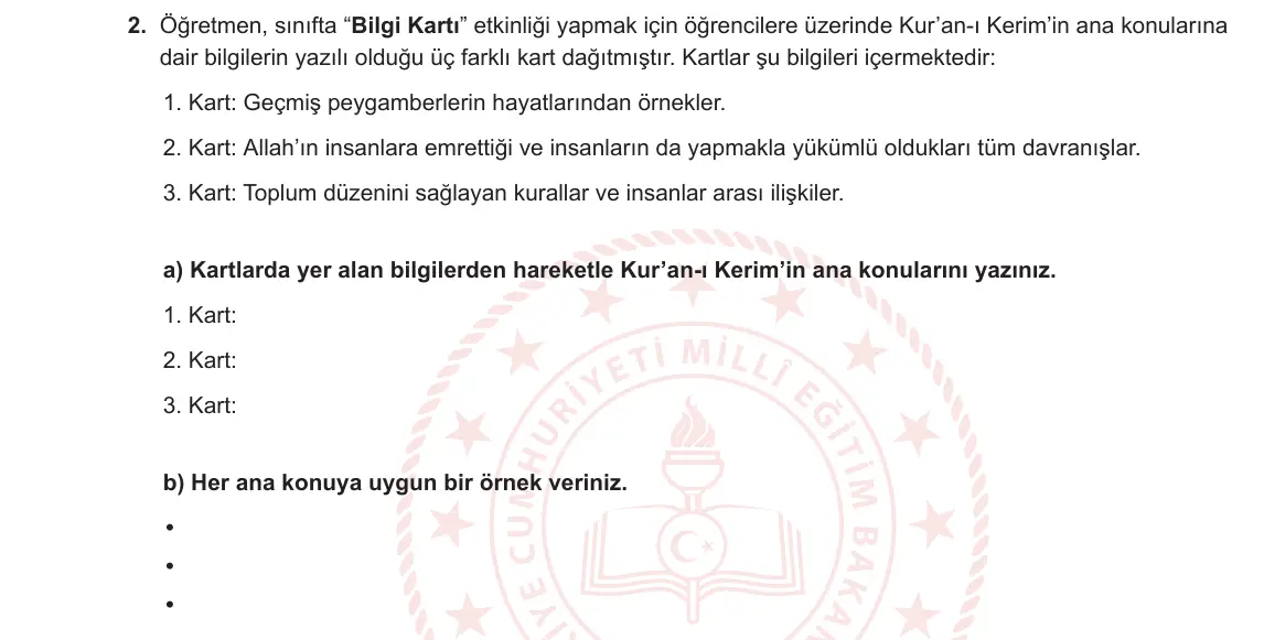 5. Sınıf Din Kültürü ve Ahlak Bilgisi 2024-2025 2. Dönem 1. Yazılı 2. Soru görseli