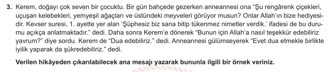 5. Sınıf Din Kültürü ve Ahlak Bilgisi 2024-2025 2. Dönem 1. Yazılı 3. Soru görseli