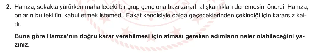 6. Sınıf Din Kültürü ve Ahlak Bilgisi 2024-2025 2. Dönem 1. Yazılı 2. Soru görseli