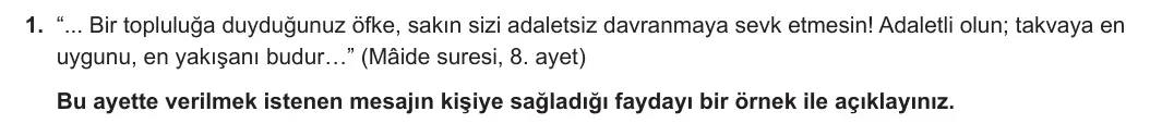 7. Sınıf Din Kültürü ve Ahlak Bilgisi 2024-2025 2. Dönem 1. Yazılı 1. Soru görseli