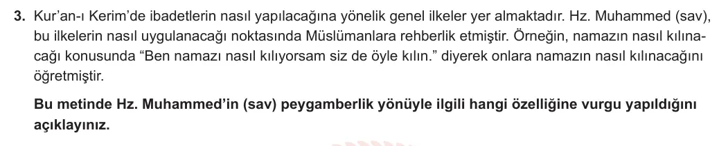 7. Sınıf Din Kültürü ve Ahlak Bilgisi 2024-2025 2. Dönem 1. Yazılı 3. Soru görseli